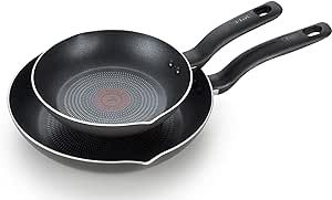 T-fal Initiatives Nonstick Fry Pan Set 7.5, 9 Inch Pour Spout Cookware, Pots and Pans, Dishwasher Safe Black