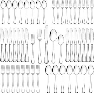 60-Piece Silverware Flatware Cutlery Set, Wildone Stainless Steel Tableware Utensils Service for 12, Include Dinner Knives/Forks/Spoons, Mirror Polished, Dishwasher Safe