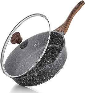 SENSARTE Nonstick Deep Frying Pan Skillet, 10/11/12-inch Saute Pan with Lid, Stay-cool Handle, Chef Pan Healthy Stone Cookware Cooking Pan, Induction Compatible, PFOA Free (10-Inch)