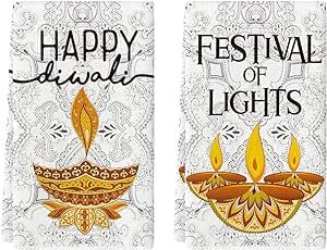 Artoid Mode Marigold Happy Diwali Kitchen Towels Dish Towels, 18x26 Inch Indian Festival of Light Holiday Seasonal Decoration Hand Towels Set of 2