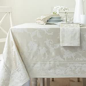 Benson Mills Harmony Scroll Woven Damask Fabric Tablecloth, Everyday, Parties, Special Occasions, Weddings and Holiday Table Cloth (60" X 120" Rectangular, Birch)