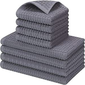 8Pack Kitchen Dish Towels ,100% Cotton Dish Cloths, Super Soft,Super Absorbent and Quick Drying Anti Odor,Very Suitable for Kitchen Cooking and Cleaning Kitchenware Washing,Drying Dishes (Gray)