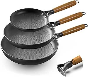 imarku Non Stick Frying Pans - 8 Inch, 10 Inch and 12 Inch Cast Iron Skillets Professional Cast Iron Pan Set Dishwasher Safe Nonstick Frying Pan Set, Pot set with Detachable Handle