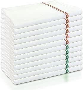 VibraWipe Kitchen Towels, Dish Towels for Kitchen, Set of 12, Soft and Large Size 29 x 18 in, 6 x Red and 6 x Green Striped, 100% Natural Cotton, Kitchen Hand Towels, Absorbent and Machine Washable