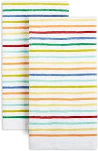 Fiesta Tropical Stripe Kitchen Towel Set, 16"x28", Multicolor/Aqua/Yellow/Red/Blue, 2 Piece