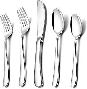 Herogo Heavy Duty Stainless Steel Silverware Set, 60-Piece Heavy Weight Modern Flatware Cutlery Set for 12, Fancy Tableware Eating Utensils Set for Home Wedding, Dishwasher Safe, Mirror Finished