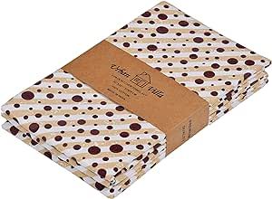 Urban Villa Kitchen Towels Taupe/Chocolate Dot&Stripes Print Premium Quality 100% Cotton Dish Towels Mitered Corners(Size: 20"X30"), Highly Absorbent Bar Towels & Tea Towels (Set of 3) Harvest
