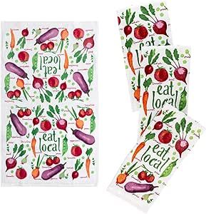 Franco Kitchen Designers Set of 4 Soft Cotton Dish Towels, 15 in x 25 in, Eat Local