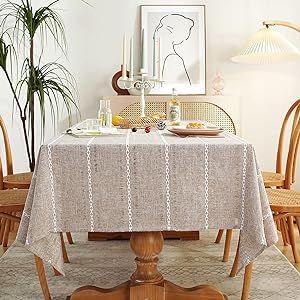Chassic Farmhouse Style Linen tablecloths, Wrinkle Resistant Washable Dining Room Table Cloths for Small Rectangle Tables - 54 x 72 inches, Hemstitch Light Coffee