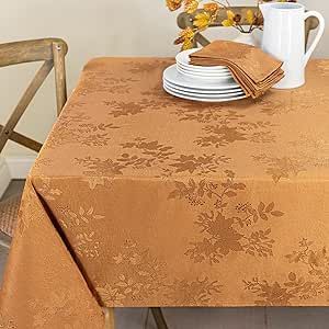Benson Mills Tablecloth, Countryside Leaves Damask Fabric Table Cloth for Fall, Harvest & Thanksgiving (Amber, 60" x 120" Rectangular)