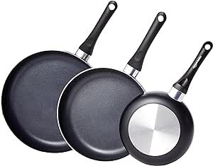 Amazon Basics 3-Piece Non-Stick Frying Pan Set - 8 Inch, 10 Inch & 12 Inch, Black
