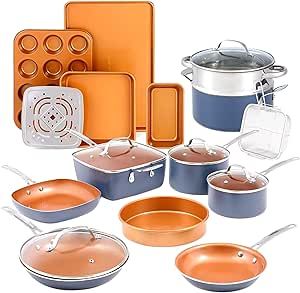 Pots and Pans Set Nonstick - 20 Pcs Professional Copper Cookware Set - Induction Kitchen Cookware Sets - Pot and Pan Set - Nonstick Cooking Set w/Frying Pans & Saucepans (PFOA Free)