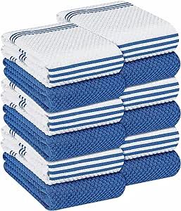 Oakias Kitchen Towels Blue (12 Pack, 16 x 26 Inches) – Cotton Kitchen Hand Towels – 360 GSM – Highly Absorbent & Quick Drying Dish Towels – Pop Corn Style