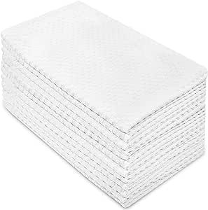 COTTON CRAFT Euro Cafe Set of 12 Waffle Weave Pure Cotton Super Absorbent Multipurpose Kitchen Towels, Dishcloths, Tea Towels White