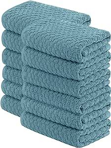 [12 Pack] Cotton Kitchen Towels - Waffle Weave for Embroidery Absorbent Terry Cloth Dish Towels for Washing Hand and Drying Dishes Rags 15x26 Inches, Aqua