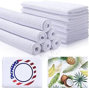 Breling Sublimation White Towels Waffle Weave Kitchen Towels 24 x 16 Inch Dish Towels Microfiber Dish Drying Towel Absorbent Tea Towels (6 Pieces)