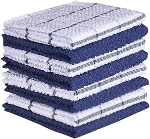 AMOUR INFINI Cotton Terry Kitchen Dish Cloths | Set of 8 | 12 x 12 Inches | Super Soft and Absorbent |100% Cotton Dish Rags | Perfect for Household and Commercial Uses | Blue