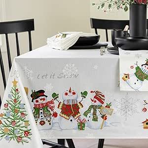 Benson Mills Believe Snowman Engineered Printed Jacquard Fabric Christmas Table Cloth, Christmas Tablecloth for All Winter and Holiday (60" x 84" Rectangular, Believe Snowman)