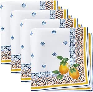 Elrene Home Fashions Capri Lemon Double-Bordered Mediterranean Cloth Napkins, 17 Inches by 17 Inches, Set of 4