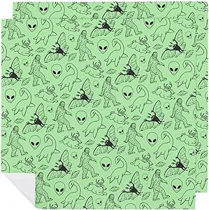 Aliens Bigfoot Savage Dinosaurs Green Printed Cloth Napkins Reusable Dinner Tablecloth for Restaurant Wedding Party 19 X 19 Inch
