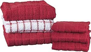 Ritz Premium Kitchen Towel and Dish Cloth Value Set (6-Pack), Highly Absorbent, Super Soft, Long-Lasting, 100% Cotton Checked and Solid Hand Towels, Tea Towels, Bar Towels, Paprika Red