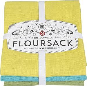Now Designs Floursack Kitchen Dish Towels,Cotton, Chartreuse/Turquoise/Leaf 20 x 30in, Small, Set of 3