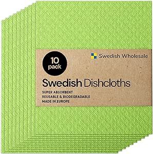 Swedish Wholesale Swedish DishCloths for Kitchen- 10 Pack Reusable Paper Towels Washable - Eco Friendly Cellulose Sponge Microfiber Dish Cloths - Kitchen Essentials - Lime