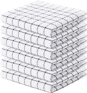 Fintale 100% Cotton Dish Cloths - Soft, Super Absorbent and Lint Free Dish Towels for Kitchen - Perfect for Drying and Washing Dishes - 6 Pack (Lattice Designed, Black) - 12 x 12 Inches