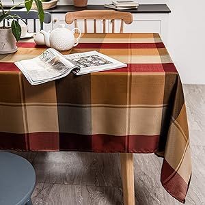 Melodieux Plaid Tablecloth Rectangle Cotton Linen Textured Holiday Table Cover Spillproof Water Wrinkle Resistant Vintage Tabletop Decoration Kitchen Dining Room, 60" x 84", Red Checkered