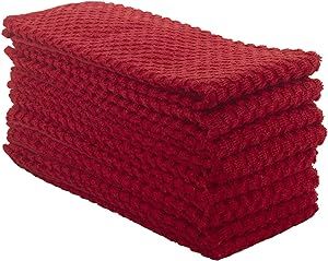 Terry Kitchen Towels, 100% Cotton Kitchen Dish Towels, Set of 8(Size: 25x15 Inches) - 400 GSM Absorbent Terry Cloth Dish Towels, Very Soft for Christmas - Red Color