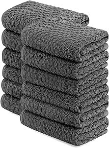 [12 Pack] Cotton Kitchen Towels - Waffle Weave for Embroidery Absorbent Terry Cloth Dish Towels for Washing Hand and Drying Dishes Rags 15x26 Inches, Gray