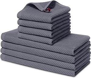 Homaxy 100% Cotton Kitchen Towels and Dishcloths Set, 12 x 12 Inches and 13 x 28 Inches, Set of 8 Bulk Kitchen Towels Set, Ultra Soft Absorbent Dish Towels for Washing Dishes, Dark Grey