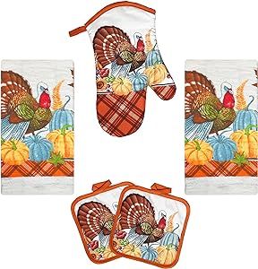 Lobyn Value Packs Oven Mitts and Pot Holders - Kitchen Towels and Dish Cloths Sets - Oven Mitts - Tea Towels - Dish Cloths Set (Turkey)