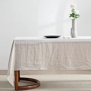 EVERLY 100% Pure Linen Rectangle Tablecloths 60x84Inches for Dining,Buffet Parties,Picnic,Events,Weddings and Restaurants,Decorative Halloween,Thanksgiving Machine Washable Tablecloths-Natural Linen