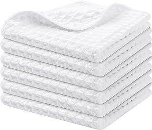 Homaxy Premium Microfiber Waffle Weave Kitchen Dish Cloths, 12 x 12 Inch Ultra Absorbent and Solid Color Dish Towels for Kitchen Fast Drying Dishcloth for Washing Dishes, 6 Pack, White