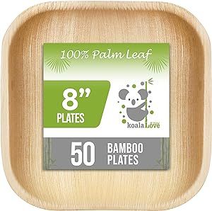 Palm Leaf Plates Bamboo Paper Plates Disposable 8 Inch 50 Bulk Appetizer Square Plates Party Tableware Pack Biodegradable Compostable Wood Plates Better Plastic Plates By KoalaLove