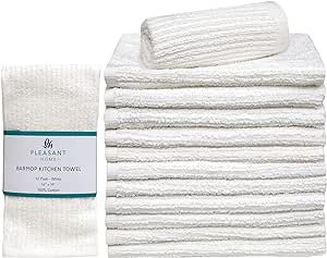 Pleasant Home Barmop Kitchen Towel 12 Pack / 16" x 19" /Ultra Absorbent Cotton Kitchen Cleaning Towels/Quick Drying Bar mop Towels - White