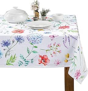 Maison d' Hermine Tablecloth 100% Cotton Table Cover Decorative Washable Square Tablecloths for Gifts, Kitchen, Dining, Buffet Parties & Camping, Just Floral - Spring/Summer (54"x54")