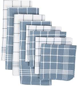 DII Waffle Weave Kitchen Collection, 100% Cotton, Kitchen Set, Blue 8 Piece