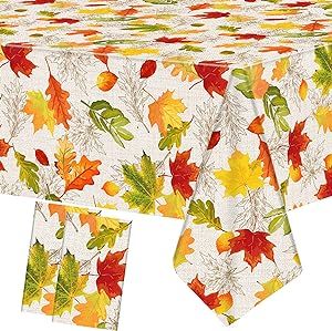 peony man 2 PCS Fall Leaves Tablecloths Plastic Maple Table Covers Disposable Rectangle Autumn Party for Thanksgiving Kitchen Dining, 54 x 108 Inch