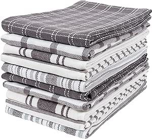 KAF Home Assorted Flat Kitchen Towels | Set of 10 Dish Towels, 100% Cotton - 18 x 28 inches | Ultra Absorbent Soft Kitchen Tea Towels | Perfect for Cooking, Cleaning, and Drying Hands (Gray)