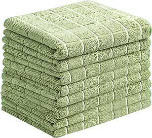 Microfiber Dish Towels - Soft, Super Absorbent and Lint Free Kitchen Towels - 8 Pack (Lattice Designed Olive Colors) - 26 x 18 Inch (Olive Green)