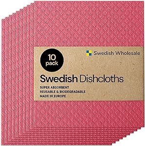 Swedish Wholesale Swedish DishCloths for Kitchen- 10 Pack Reusable Paper Towels Washable - Eco Friendly Cellulose Sponge Microfiber Dish Cloths - Kitchen Essentials - Red