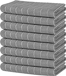 AIDEA Microfiber Kitchen Towels-8Pack, Microfiber Kitchen Dish Towels, Soft Absorbent Dish Towels, Multi-Purpose Kitchen Hand Towels for Home, Kitchen, Travel-Grey 15”x25”