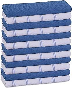 Excellent Deals Kitchen Terry Towels [12 Pack, Blue & White]-100% Cotton Dish Towels 15"x25" -Dish Cloth, Tea Towels, Cleaning Towels and Bar Towels.