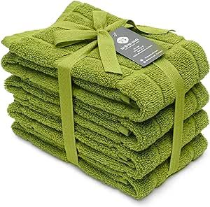 Mellow Buff 100% Cotton Terry Dish Towels, 4 Pack Plain, 16 x26 Inches, Super Soft and Absorbent Kitchen Towels, Perfect for Kitchen Cleaning and Dish Washing | Green