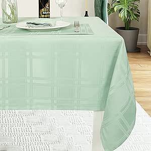 HOMEJOY Soild Plaid Jacquard Spring Tablecloth Waterproof Wrinkle Free Table Cloth Elegance Kitchen Dinning Tabletop Decoration 52 x 70 Inch Sage Green