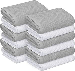 Oakias Kitchen Towels Grey (12 Pack, 16 x 26 Inches) – Cotton Kitchen Hand Towels – 450 GSM – Highly Absorbent & Quick Drying Dish Towels – Big Pop Weave