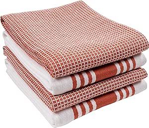 KAF Home Set of 4 Centerband and Waffle Flat Kitchen Towels | 18 x 28 Inch Absorbent, Durable, Soft, and Beautiful Kitchen Towels | Perfect for Messes and Drying Dishes - Spice