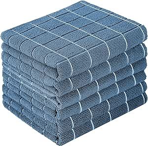 Vnoss Microfiber Kitchen Towels, Super Soft Absorbent and Lint Free Dish Towels, Lattice Designed Large Hand Towels, 6 Pack, 26 x 18 Inch, Blue